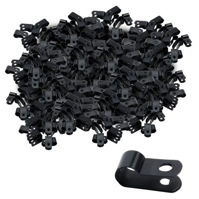 Antrader Cable Clips for Cable Management Cord Organizer,Nylon Plastic R-Type Wire Clips with Screws,1/4" Clamps Fasteners,Black,200Pcs