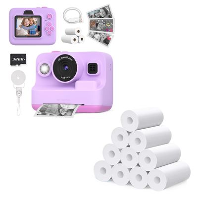Yehtta Kids Camera Instant Print,2.4in Screen 1080P Kids Video Camera Toys with 3 Rolls Print Paper 32G Card + 10 Rolls Print Paper