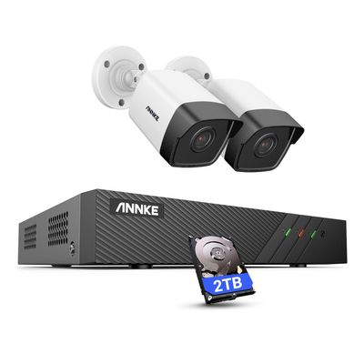 ANNKE 5MP POE Security Camera Systems, 2pcs Bullet IP Cameras, 8CH 8MP NVR with 2TB HDD, Compatible with Alexa, Color Night Vision, Motion Detection, Outdoor IP67 Waterproof - H500