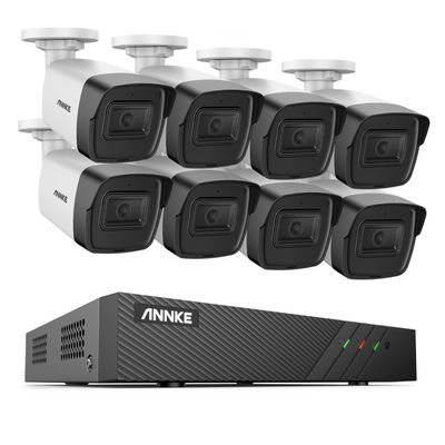 ANNKE 5MP 8 Channel Security Camera System with Audio, 8MP Business H.265+ Surveillance NVR, 8 PCs 5MP Super HD Bullet IP PoE Network Cameras, 100ft EXIR Night Vision, IP67 Weatherproof, No Hard Drive