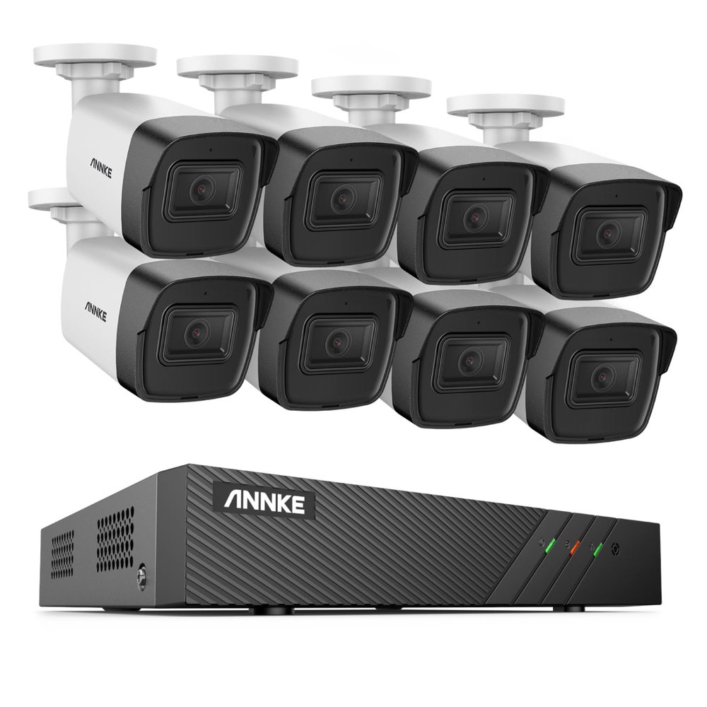 ANNKE 5MP 8 Channel Security Camera System with Audio, 8MP Business H.265+ Surveillance NVR, 8 PCs 5MP Super HD Bullet IP PoE Network Cameras, 100ft EXIR Night Vision, IP67 Weatherproof, No Hard Drive