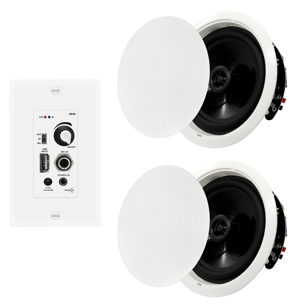 PNWCZ 6.5 Inch Bluetooth Ceiling Speakers 300W 2-Way Flush Mount Plus Wall Mount with in Wall Amplifier Receiver Perfect for Home Theater Office Bathroom(2 Speakers)
