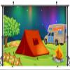 CORFOTO Fabric 10x6.5ft Aurora Camping Backdrop Starry Sky Cartoon Tent Camping RV Background Campfire Camping Themed Party Decorations Outdoor Camping Themed Party Banner Motorhome Camper Photo Props view 2