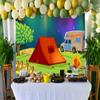CORFOTO Fabric 10x6.5ft Aurora Camping Backdrop Starry Sky Cartoon Tent Camping RV Background Campfire Camping Themed Party Decorations Outdoor Camping Themed Party Banner Motorhome Camper Photo Props view 4