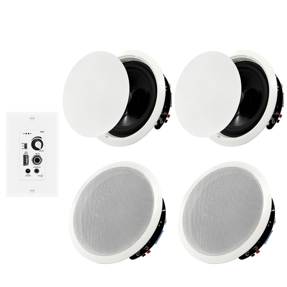 PNWCZ 6.5'' Bluetooth in Ceiling Speakers with Wall Amplifier Receiver 600W Flush Mount Ceiling & in-Wall Speaker System for Home Theater Office Bathroom Living Room Kitchen(2Pairs)