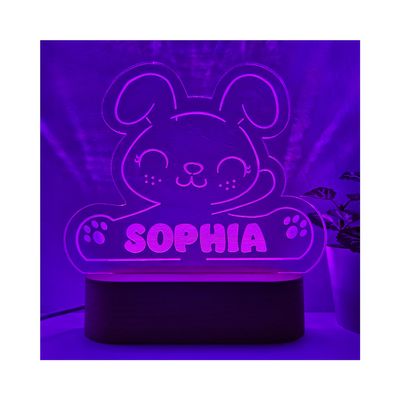 Personalized Night Light | Custom Nightlight for Kids | Nursery Baby Room Decor | Children's Bedroom Gift | LED Colors | Stars Night Light (Rabbit)