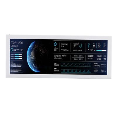 EDIY 8.8 Inch Computer Secondary Screen PC Temperature Display with Case CPU Temperature Monitor 1920x480 LED IPS Sub Screen AIDA64 PC CPU RAM Data Monitor, white