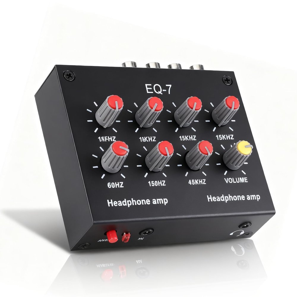 EQ-7 7 Band EQ Equalizer, 12dB High Bass Adjustment, Dual Channel 3.5mm Interface Equalizer Car Audio for Home Stereo