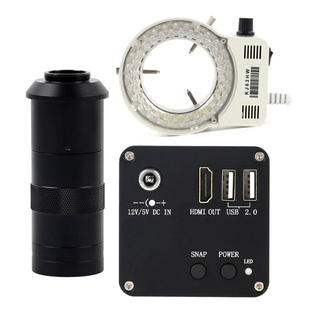 Microscope Accessories Kit 4K 30FPS FHD HDMI Digital Industrial Video Microscope Camera Video Image Storage For Biological Microscope Stereo Microscope Microscope Slides ( Color : 100x lens with Light