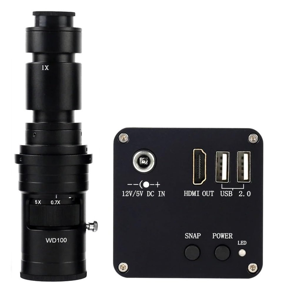 ZTBH Microscope Accessories Kit 4K 30FPS FHD HDMI Digital Industrial Video Microscope Camera Video Image Storage for Biological Microscope Stereo Microscope Microscope Slides (Color : with 500x Lens)