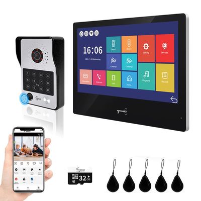 Wired 1080P Video Door Phone Apartment Intercom System,WiFi 10 Inch Touch MonitorSupporting 5 in 1 Unlcking,Motion Detecting,RFID Card Unlocking for Home Tuya,32G