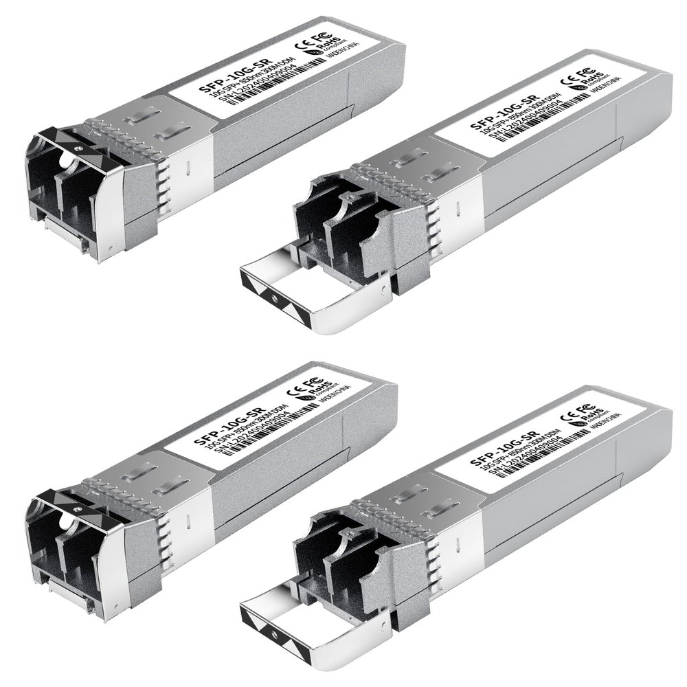 4PCS 10GBase-SR SFP+ Module, Multi-Mode LC Ethernet Transceiver, 10G 850nm MMF up to 400m, Compatible with Cisco SFP-10G-SR, Meraki, Ubiquiti UF-MM-10G, Mikrotik, Netgear, HPE, TP-Link, Aruba and More
