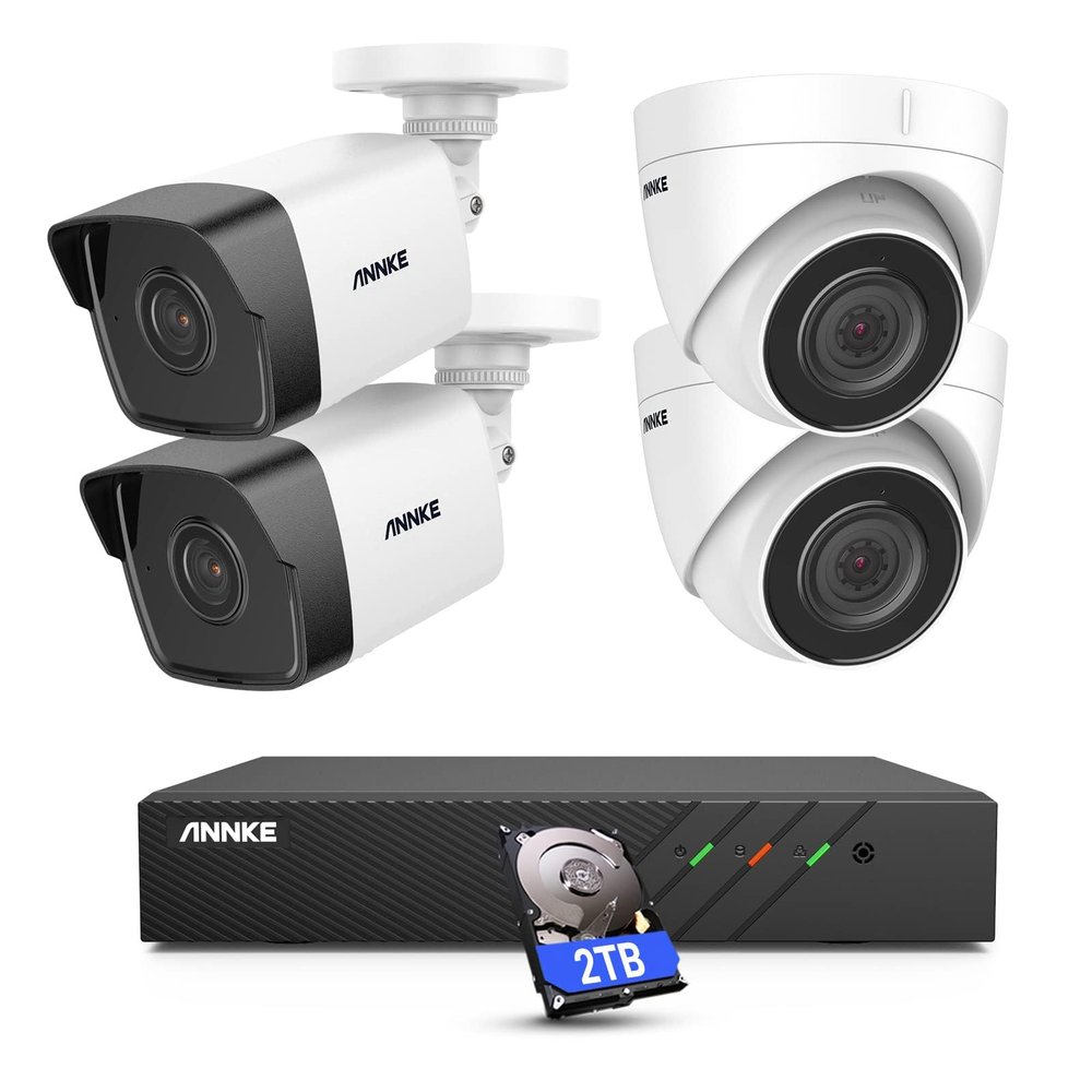 ANNKE H500 8CH PoE Security Camera System with 8MP H.265+ NVR, 4X 5MP Outdoor PoE IP Bullet & Turret Camera, Compatible with Alexa, Audio Recording, 100ft EXIR2.0 Night Vision, IP67, 2TB HDD Included