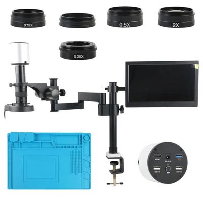 Microscope Accessories Kit Autofocus IMX334 4K HDMI USB PC Measuring Video Microscope Camera 11.6" LCD Collapsible Deskto Stand Set For PCB Soldering Microscope Slides ( Color : D , Size : 200X Lens )