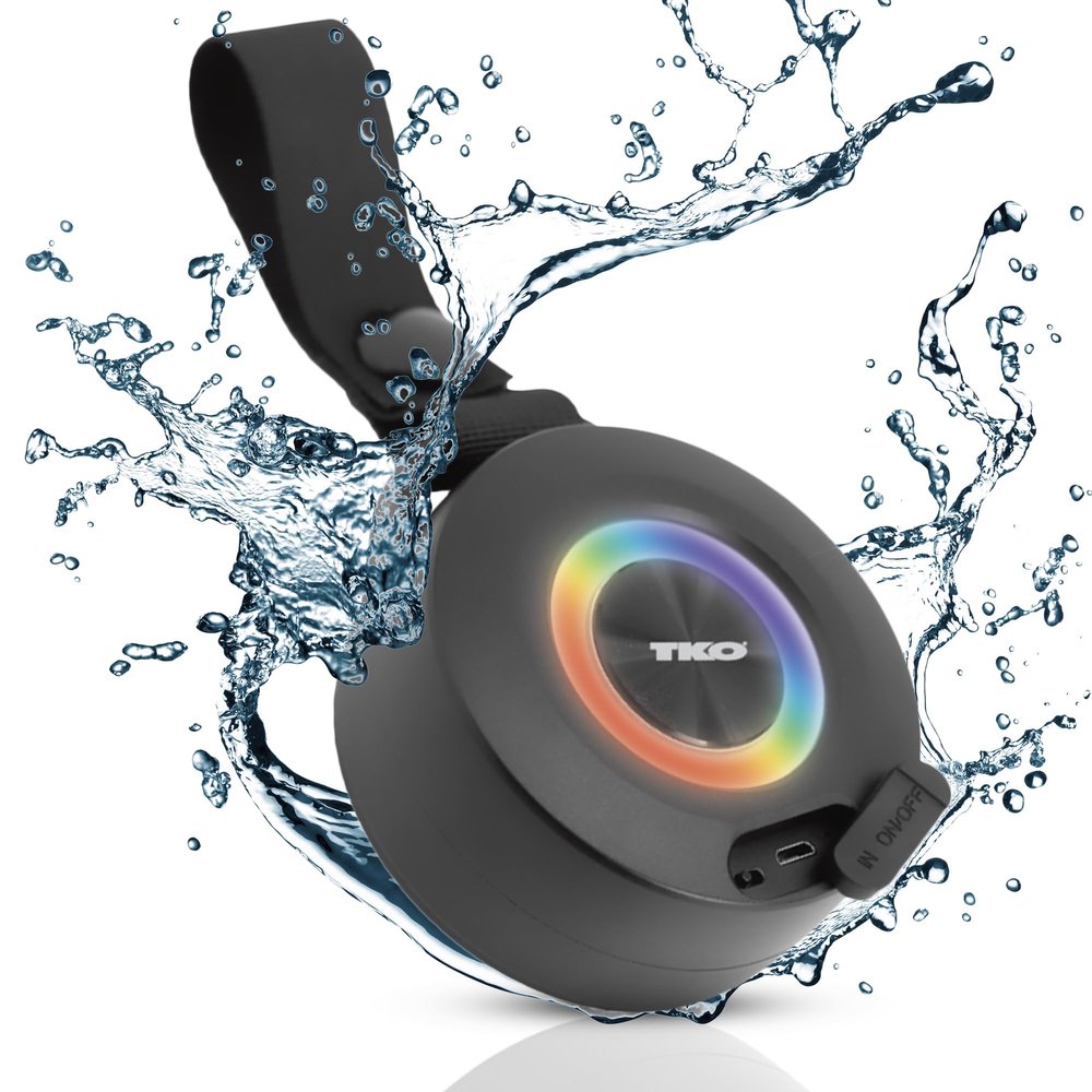 Wireless Speaker IPX4 Water Resistant with Light - TWS Speakers Wireless with Built in Rechargeable Battery - Portable USB Speaker with Hanging Strap (Black)