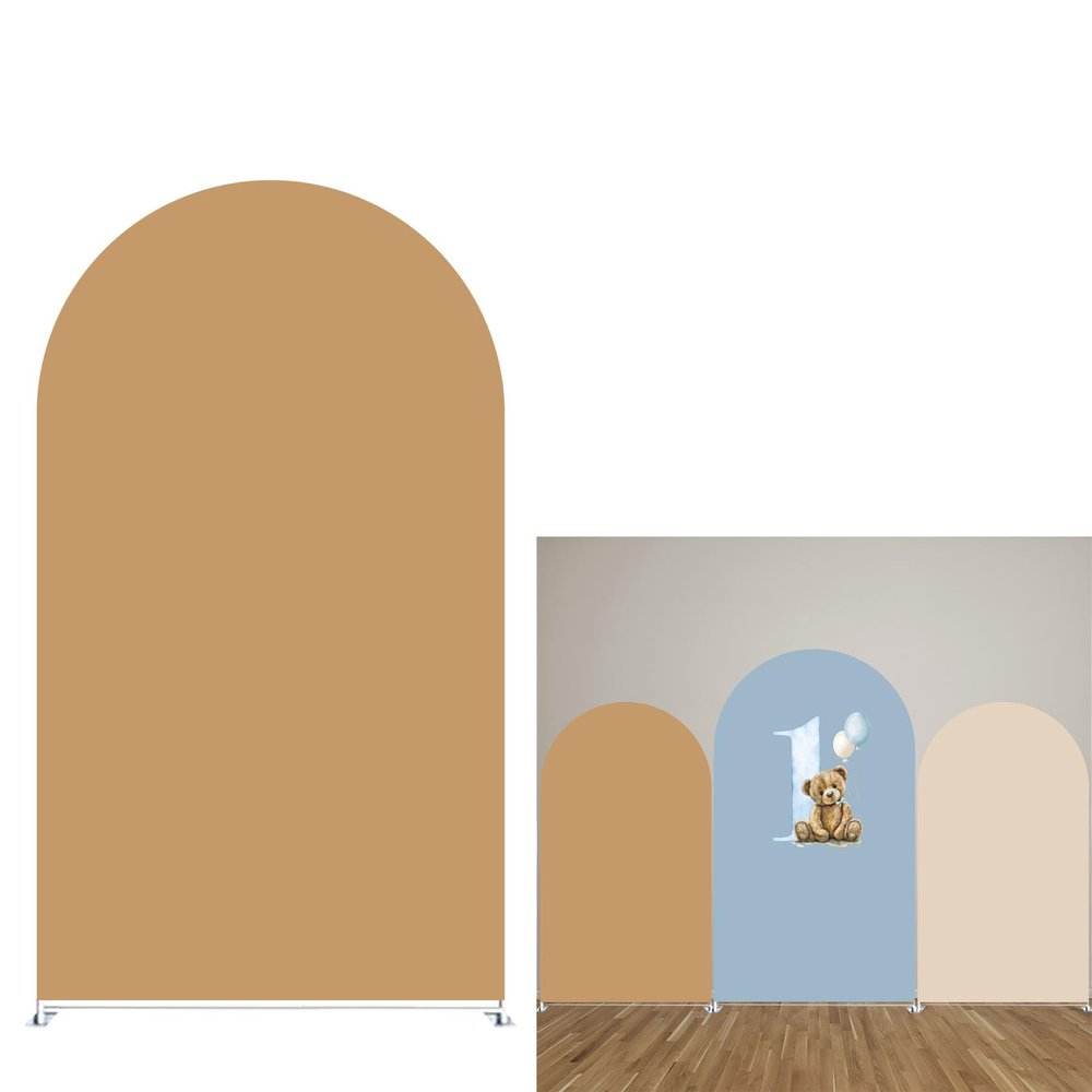 FiVan 4x7ft Solid Brown Arch Backdrop Cover with Metal Stand Elastic Fabric Background for Birthday Wedding Party Decoration,Bilayer GX-2505