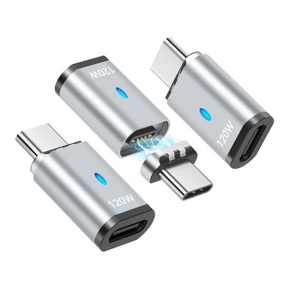 HESKUL USBC Magnetic Adapter 3Pack Straight USB2.0 Magnetic USB C Connector 120W 5Pins with 480Mbps Data Transfer for USB C Laptops, Tablets, Phones, Gray