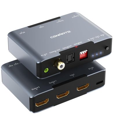 8K@60Hz HDMI Splitter 1 in 2 Out, HDMI 2.1 Splitter Supports 4K@120Hz, EDID, 48 Gbps, VRR, ALLM, 3D, HDR 10, HDCP2.3, Dolby Vision Atmos, Audio Extractor, NO ARC