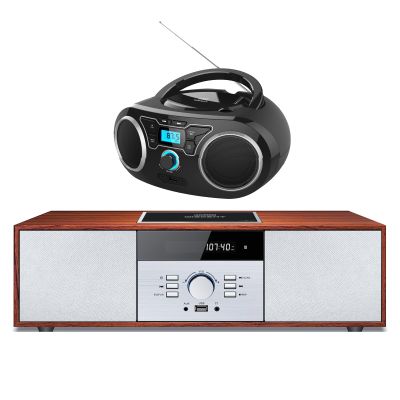 Portable CD Player Boombox and Vintage Style Home CD Player Wood Speaker System