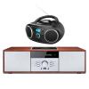 Portable CD Player Boombox and Vintage Style Home CD Player Wood Speaker System view 1