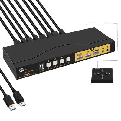 CKLau 4 Port KVM HDMI Switch with Audio, USB 3.0 Hub, Black, Push Button Actuator, Manual Operation