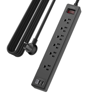 20Ft Power Strip Surge Protector - Yintar Extension Cord with 6 AC Outlets and 3 USB Ports for Home, Office, Dorm Essentials, 1680 Joules, ETL Listed, Black