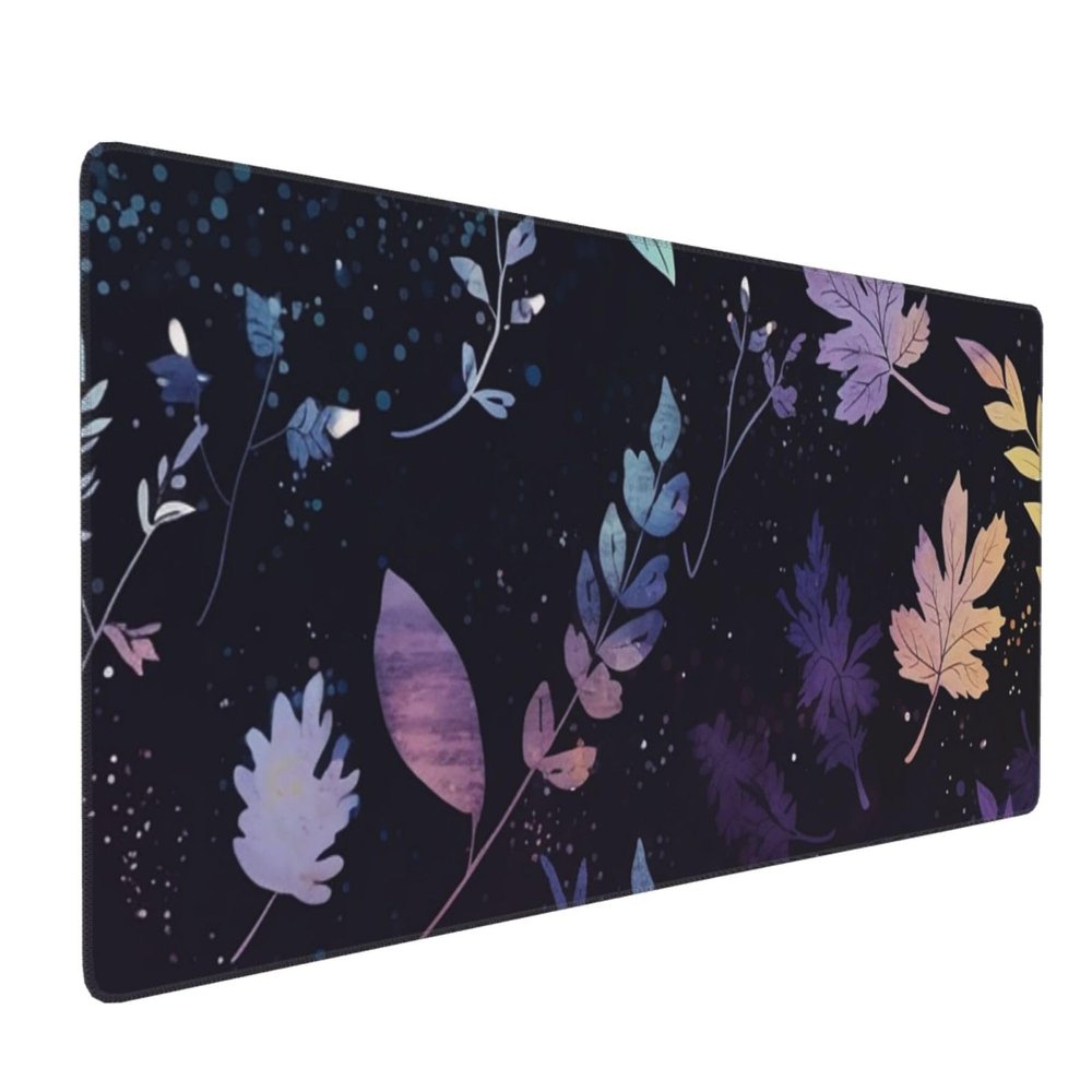 BTCOWZRV Large Mousepad Leaves On Starry Sk Gaming Mousepad 16 X 35.5 in Waterproof Keyboard Mousepad Mat Laptop Desk Mat with Stitched Edges Non-Slip Desk Writing Pad for Office Home, Black
