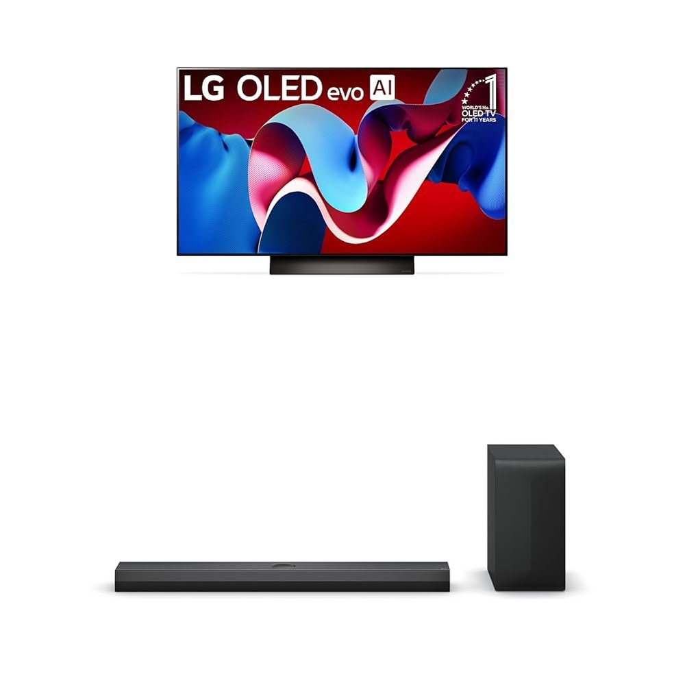 LG 48-Inch Class OLED evo C4 Series Smart TV 4K Processor Flat Screen with Magic Remote AI-Powered with Alexa Built-in (OLED48C4PUA, 2024),LG 3.1.1 ch. Sound Bar with Dolby Atmos