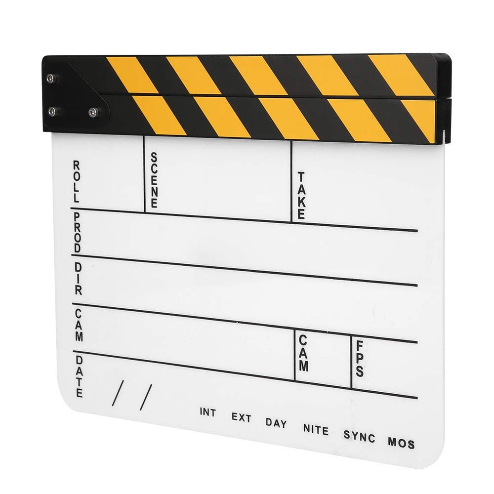 Film Clap Board,Unique Professional Acrylic Movie Clapperboard Director Action Clap Film Photography Accessories Tool 30x25CM (Yellow Striped whiteboard (PAV1YWE4))