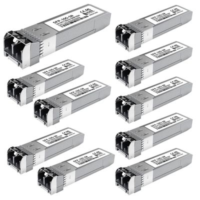 10Pack 10GBase-SR SFP+ Module, Multi-Mode LC Ethernet Transceiver, 10G 850nm MMF up to 400m, Compatible with Cisco SFP-10G-SR, Meraki, Ubiquiti UF-MM-10G, Mikrotik, Netgear, TP-Link, Aruba and More