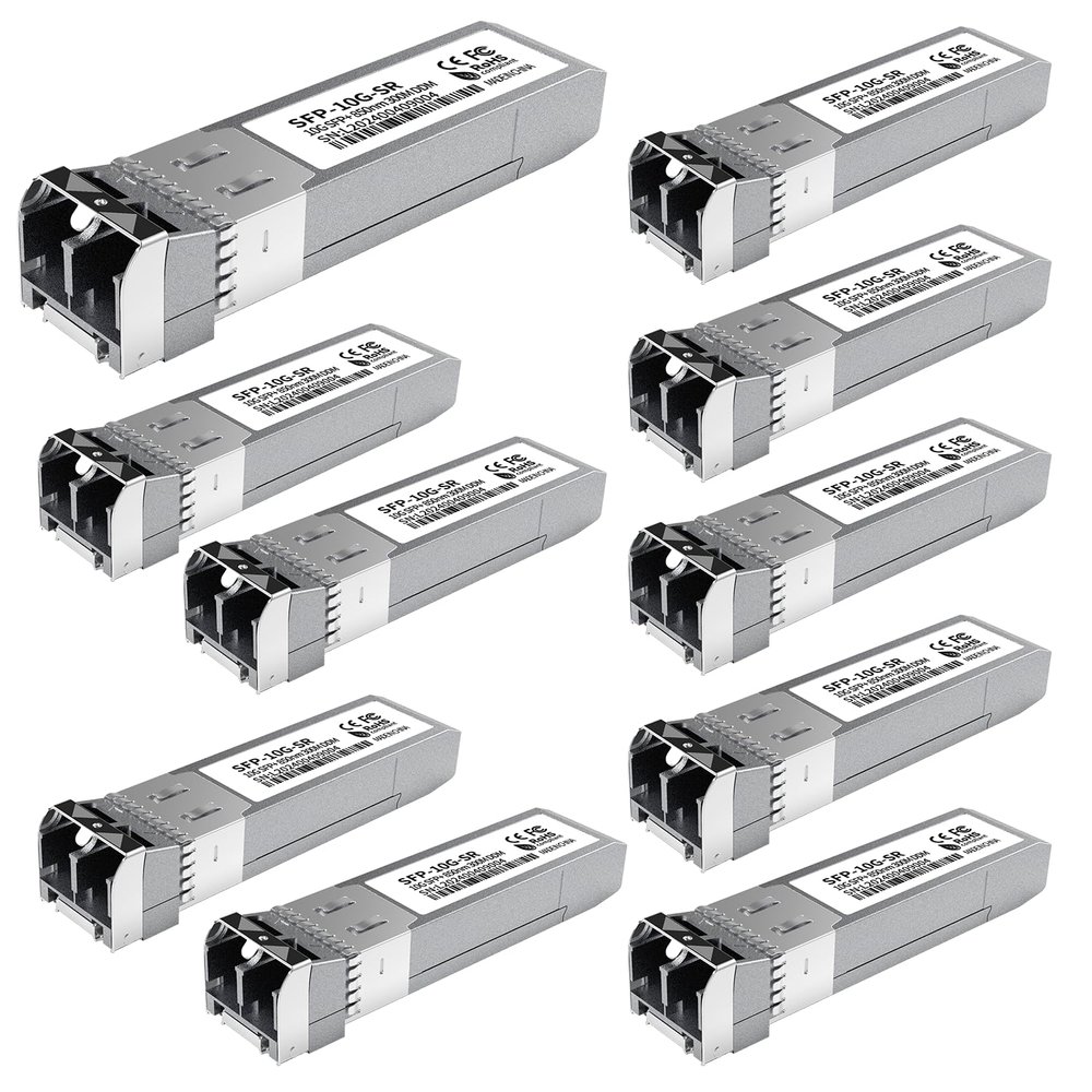 10Pack 10GBase-SR SFP+ Module, Multi-Mode LC Ethernet Transceiver, 10G 850nm MMF up to 400m, Compatible with Cisco SFP-10G-SR, Meraki, Ubiquiti UF-MM-10G, Mikrotik, Netgear, TP-Link, Aruba and More