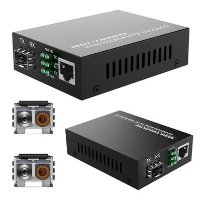 2Pack BiDi Gigabit Multi-Mode Fiber Ethernet Media Converters, with 2Pack Dual SFP LC Transceiver Module 850nm 1.25Gbps, 1000Base-SX to 10/100/1000Base-TX, LC Connector, RJ45 Interface MMF, Up to 550m
