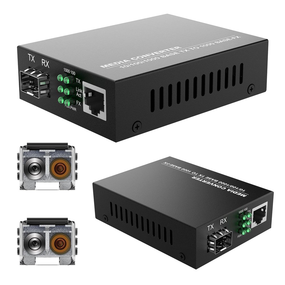 2Pack BiDi Gigabit Multi-Mode Fiber Ethernet Media Converters, with 2Pack Dual SFP LC Transceiver Module 850nm 1.25Gbps, 1000Base-SX to 10/100/1000Base-TX, LC Connector, RJ45 Interface MMF, Up to 550m
