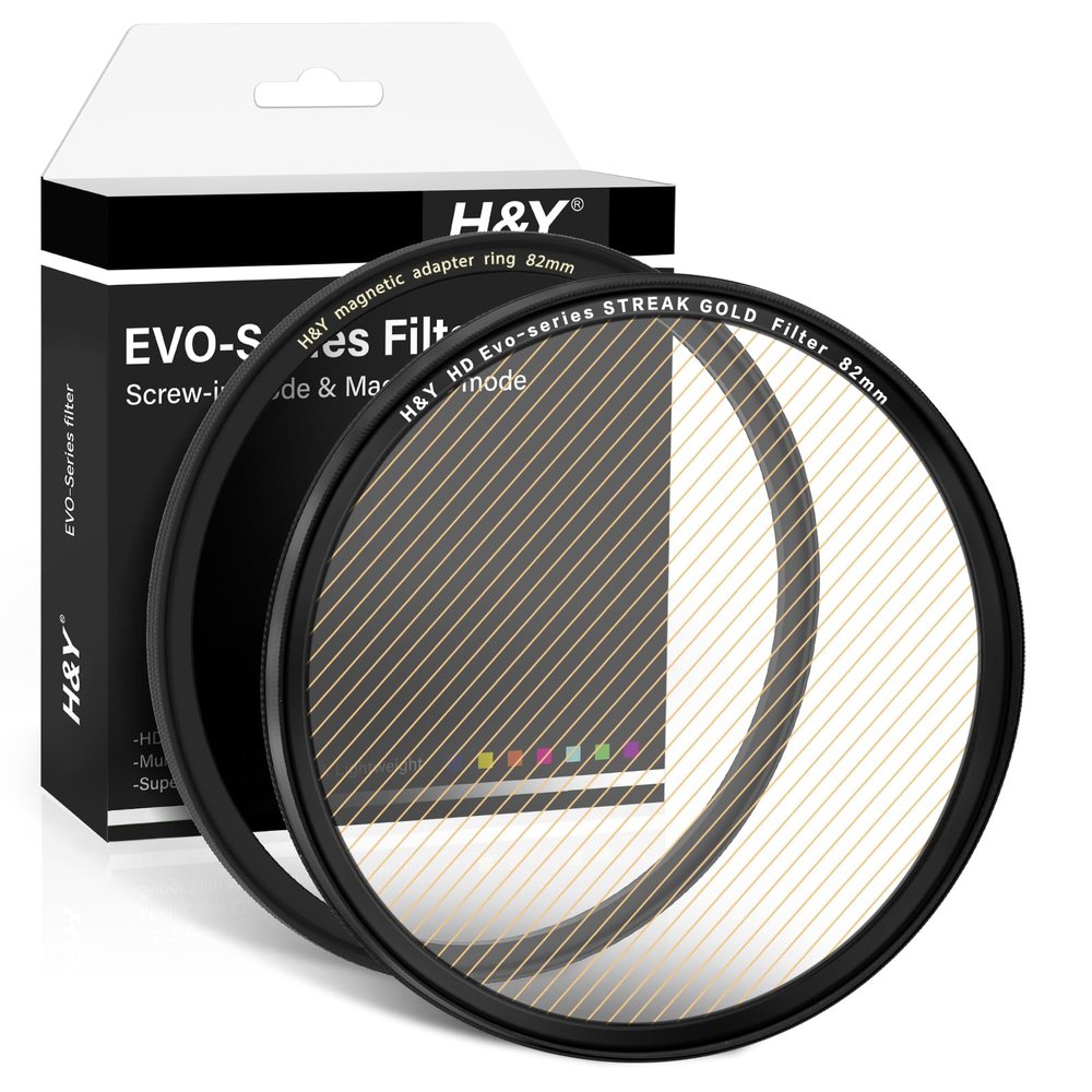 H&Y EVO Gold Streak Filter, 82mm Cinematic Flare Filter with Double-Mount Magnetic & Screw-in 2-in-1, Warm Gold Flare Anamorphic Effect for Video