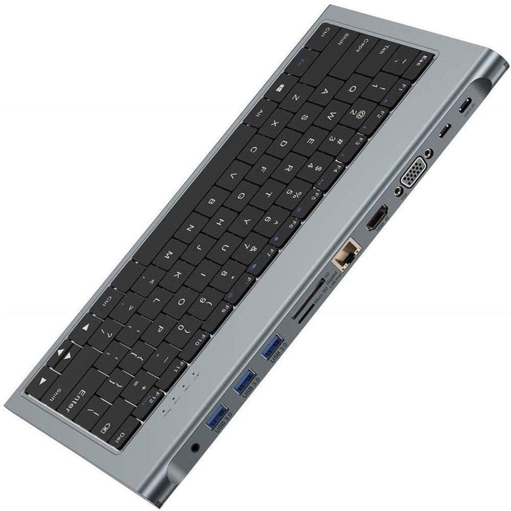 USB HUB Wired Computer Keyboard,11 in 1 USB C Docking Station with 4K HDMI, 3 USB Ports, 100W PD, SD/TF, Ethernet, 3.5 Audio
