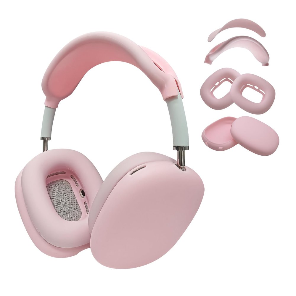 Adhiper Silicone Case Cover for AirPods Max Headphones, 4 Sets Upgraded Sweat Ear Pad Covers for Airpods Max Accessories, Sweatproof & Washable - Pink