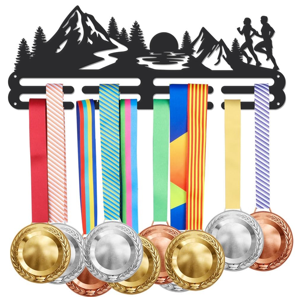 SUPERDANT Running Medal Hanger Display for Women Men Wall Mounted Sports Award Metal Holder with Iron Shelf Medal Organizer Holding Race Ribbon Great Gifts for Runners and Athletes
