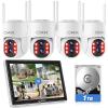 CKK 2K 4pcs Security Camera Wireless Outdoor with NVR System, 1TB HDD, Dual Lens, 10" LCD Monitor, PIR Motion Detection, Color Night Vision, 2-Way Talk, IP66 Waterproof, Audible & Floodlight Alarm view 1