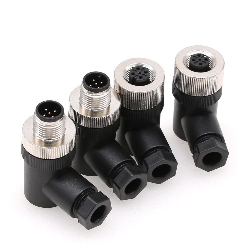 Eonvic 2 Sets Right Angle M12 5 Pin Male & Female A Code Circular Aviation Plug Industrial Sensor Connector Waterproof Right Angle 12mm Cable for NMEA 2000 Field Installable Garmin Networks