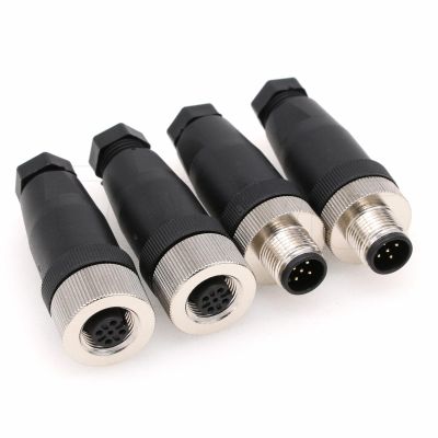 Eonvic 2 Sets M12 5 Pin Male & Female A Code Circular Aviation Plug Industrial Sensor Connector 60V 4A Waterproof Straight 12mm Connector Plug Cable Adapter
