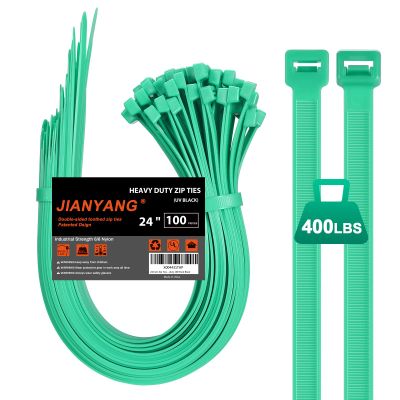 Long Zip Ties Heavy Duty 24 inch400 LBS Tensile Strength With Double Sided Toothed Super Durable Cable Ties Extra Large Wire Ties Adjustable Nylon Tie Wraps for Indoor Outdoor 100 Pack Green