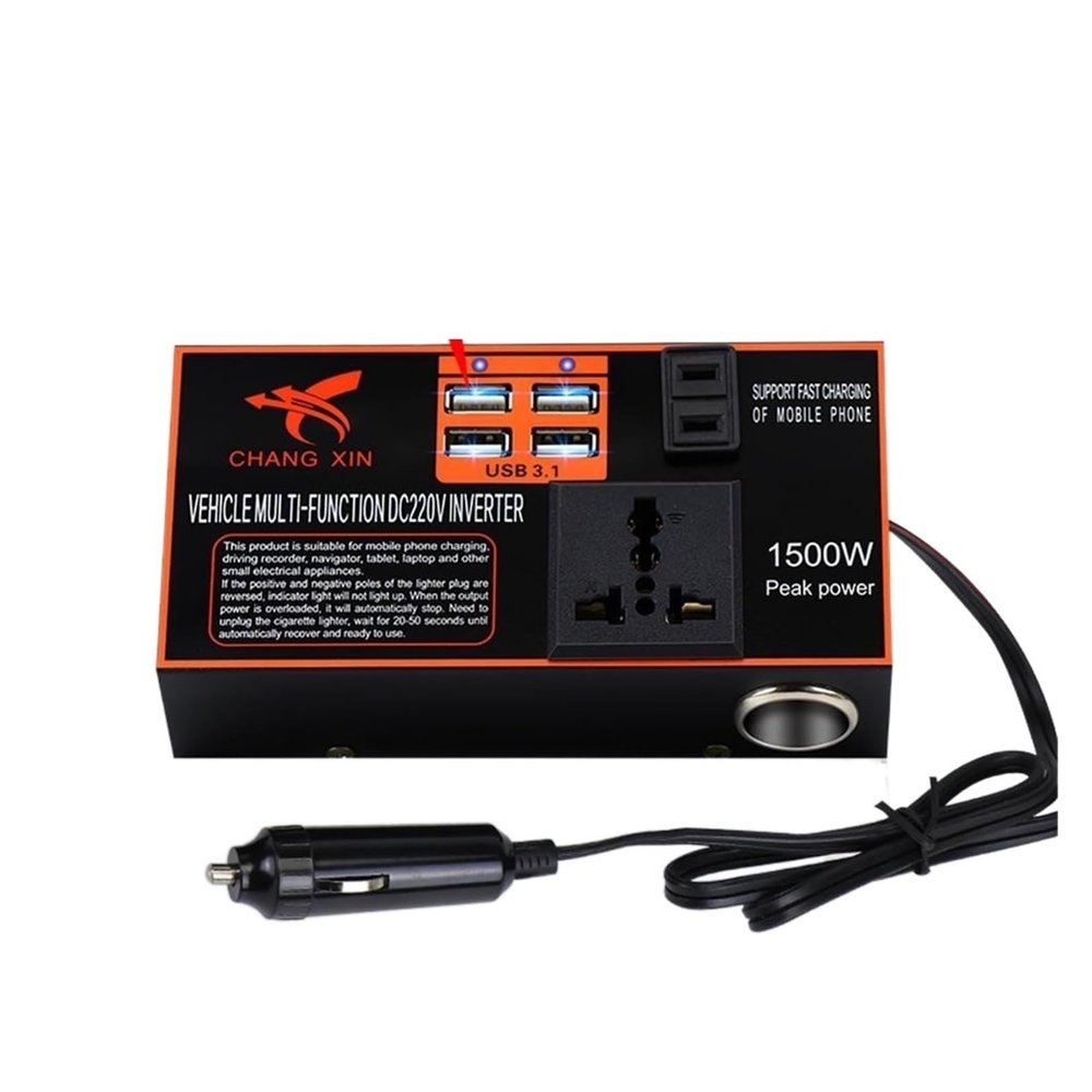 PDOLIGBDN 2 in 1 Car Mounted Inverter 12V-24V to 110V-220V Socket Power Converter Cars Socket Multifunctional USB 3.1 Fast Charging, Black