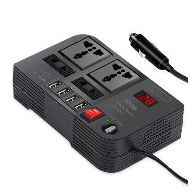 QQAMOGNNK Portable Car Power Inverter DC 12V to AC 220V 300W Converter 4USB Charger Power Adapter Outlet Socket Auto Accessories