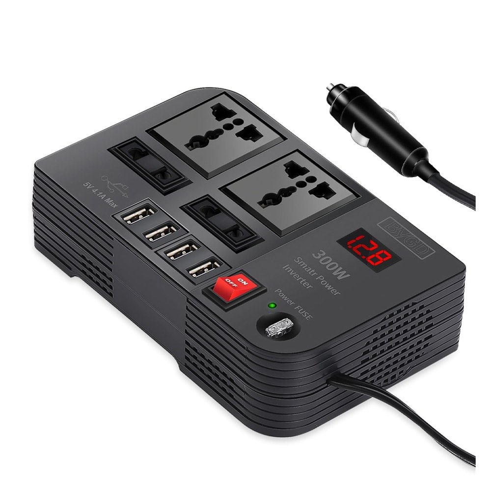 QQAMOGNNK Portable Car Power Inverter DC 12V to AC 220V 300W Converter 4USB Charger Power Adapter Outlet Socket Auto Accessories