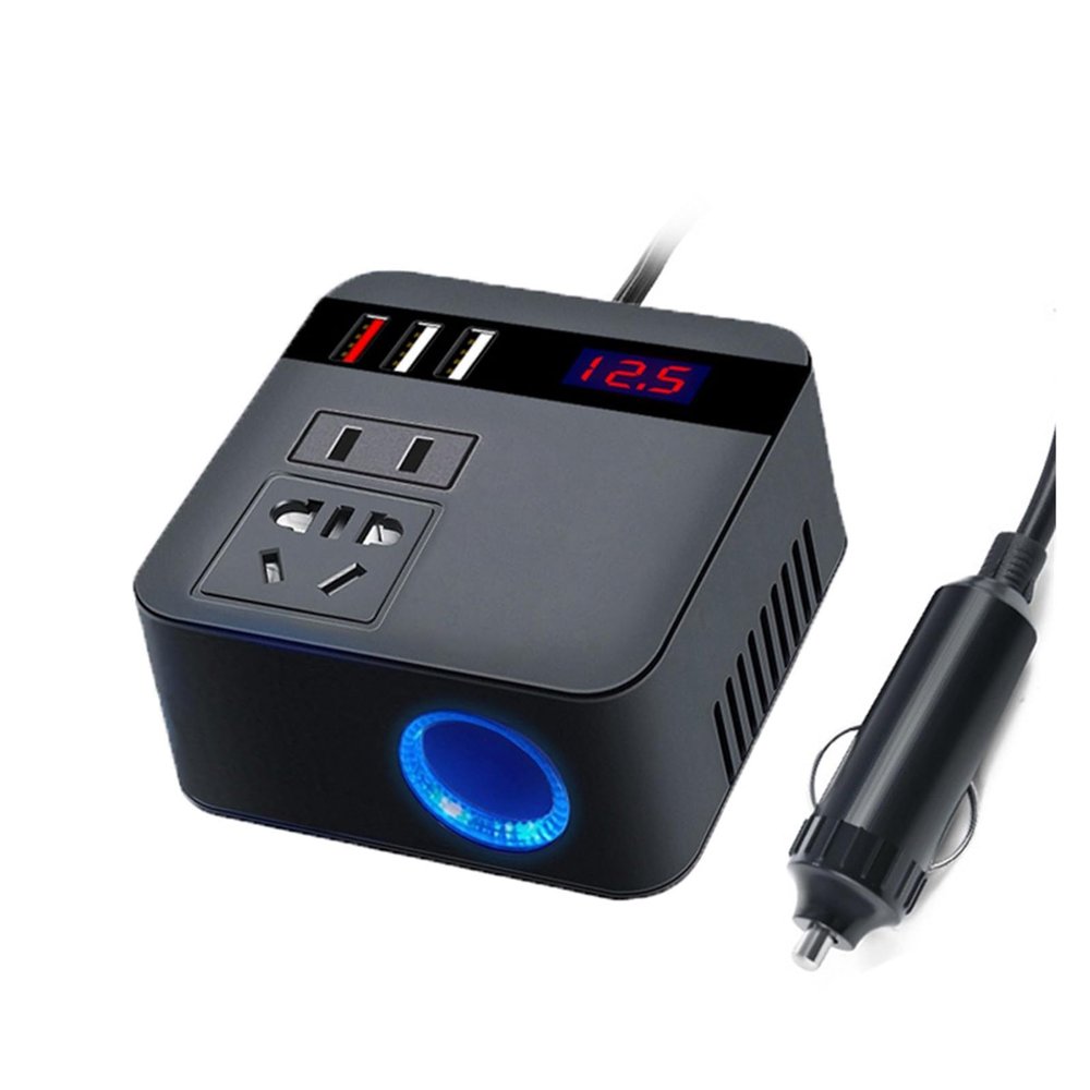 PDOLIGBDN Car Power Inverter DC12V/24V to 110V/220V New Power Inverter 150W LED Display Sockets with QC 3.0 USB Charger Fast Charge (Color : Black 12V to 110V)
