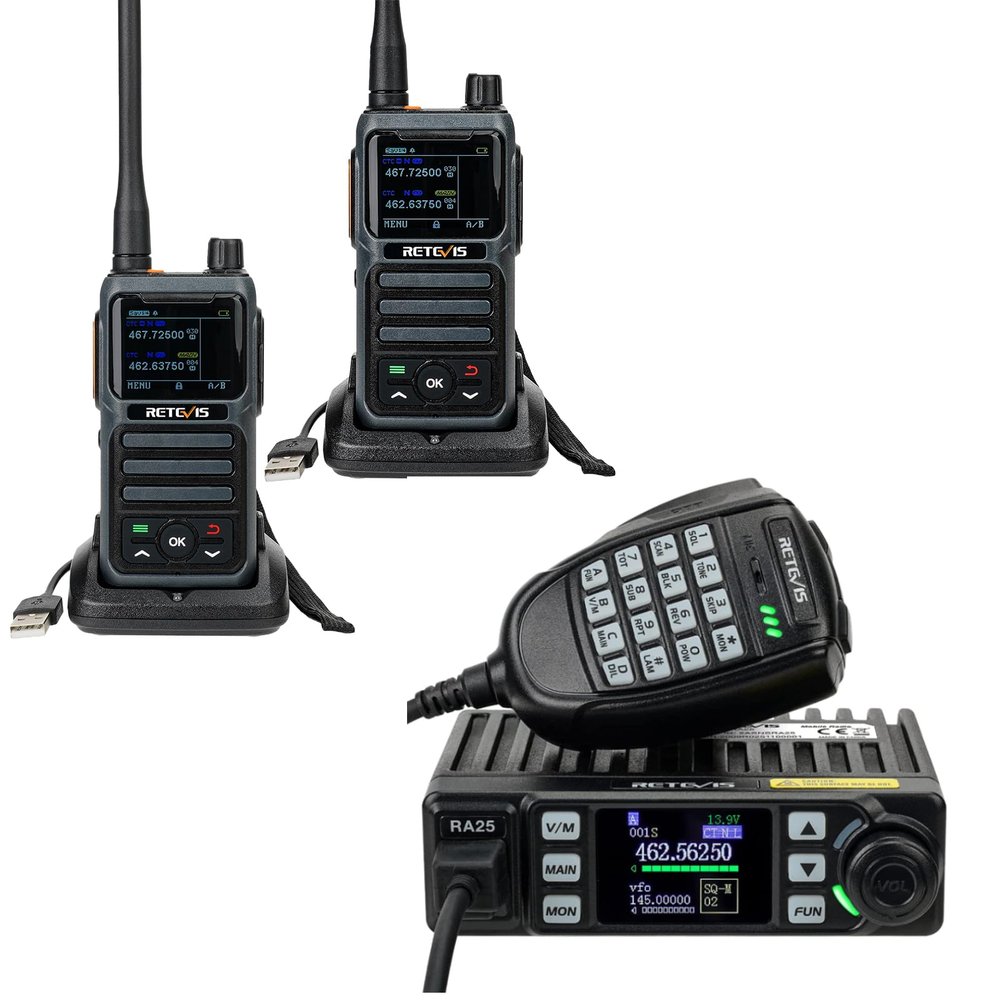Retevis Farm Communication Solution, RA25 GMRS Mobile Radio Bundle(1 Pack) with Retevis RB17P Handheld Radio(2 Packs), NOAA, SOS, VOX,Long Range GMRS Radio for Farm Ranch