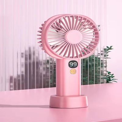 burqu Silent high wind power rechargeable desktop USB mini handheld fan, pink (digital)