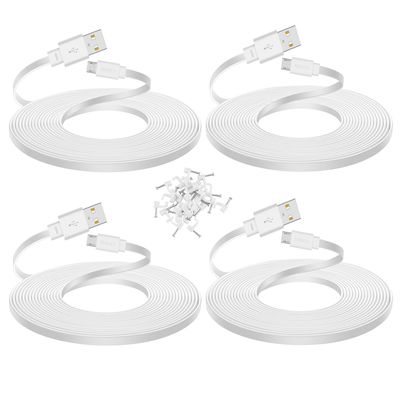 Smays 4-Pack 25 ft Extension Cable for WYZE Cam v4, WYZE Cam v3 and v3 Pro Camera, Long Flat Micro USB Cord, White