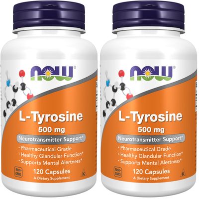 NOW Supplements, L-Tyrosine 500 mg, Supports Mental Alertness*, Neurotransmitter Support*, 120 Capsules (Pack of 2)
