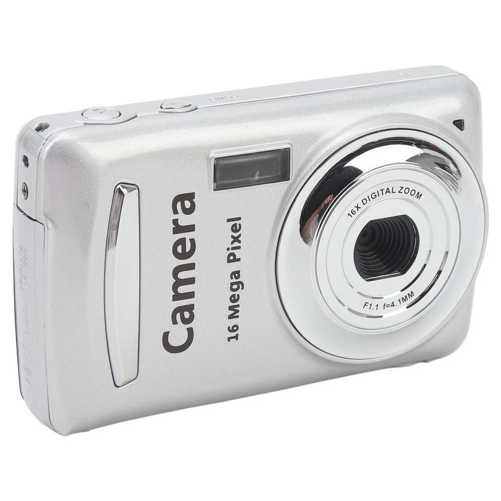 16MP Digital Camera, 2.4 inch Display Screen, 16X Zoom, 1080P Video Recording, Multi Axis Stabilization Portable Digital Camera, Vlogging Camera (Silver Gray)